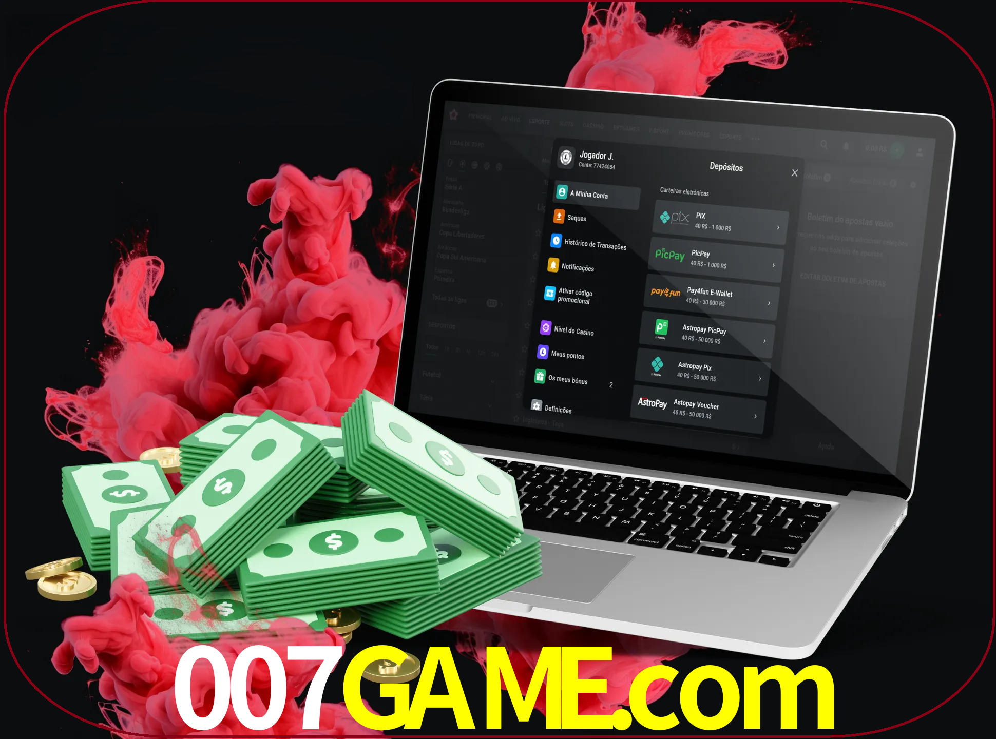 Para efetuar um depósito na sua conta 007game, basta escolher o método de depósito e especificar o montante.