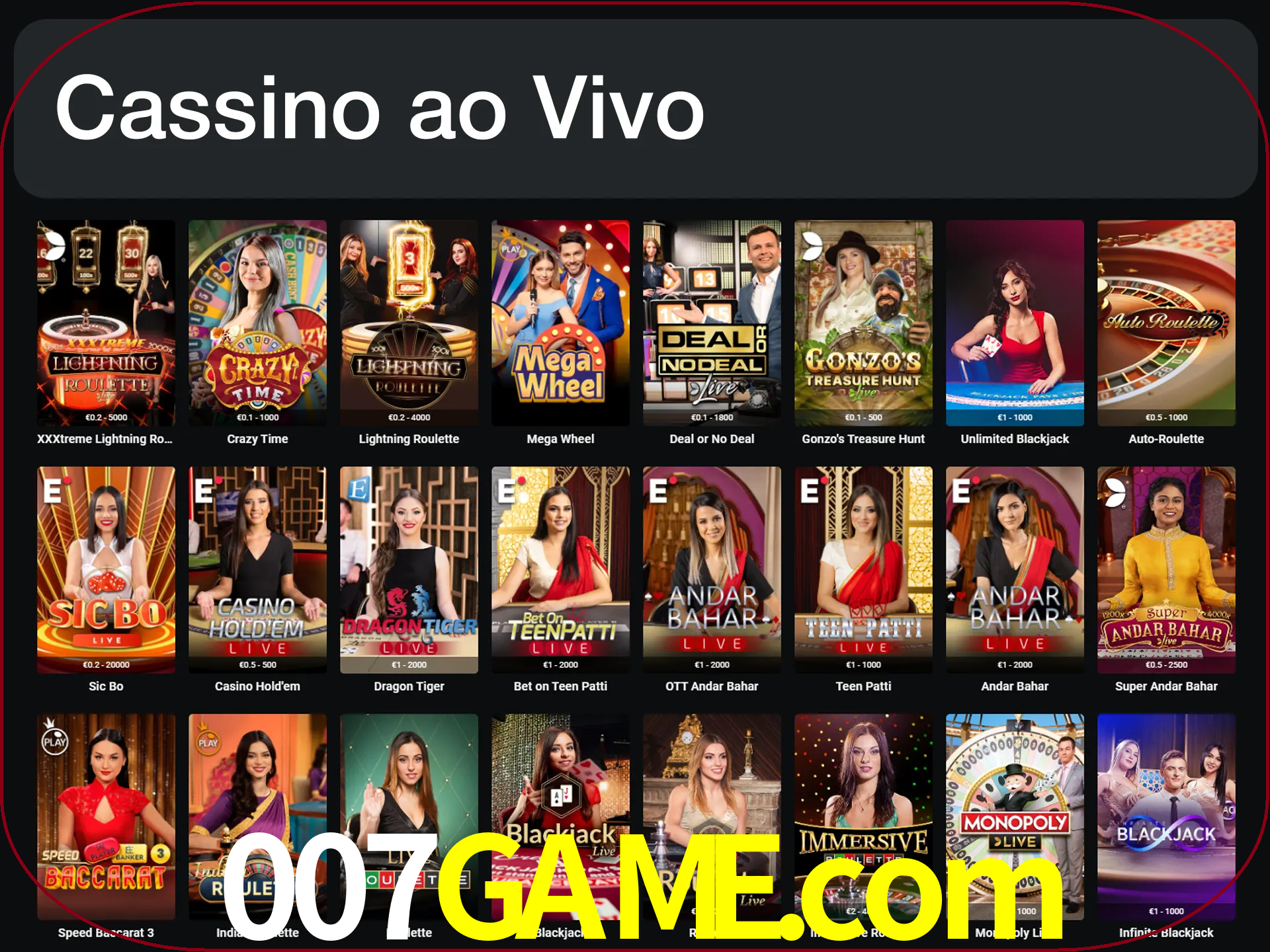 Jogue jogos de cassino com um verdadeiro dealer.