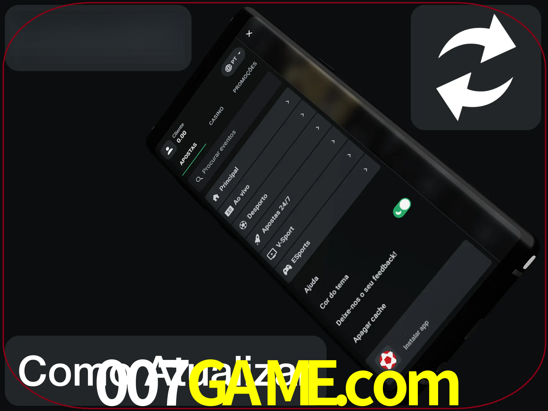 O aplicativo é atualizado automaticamente quando você faz o login.
