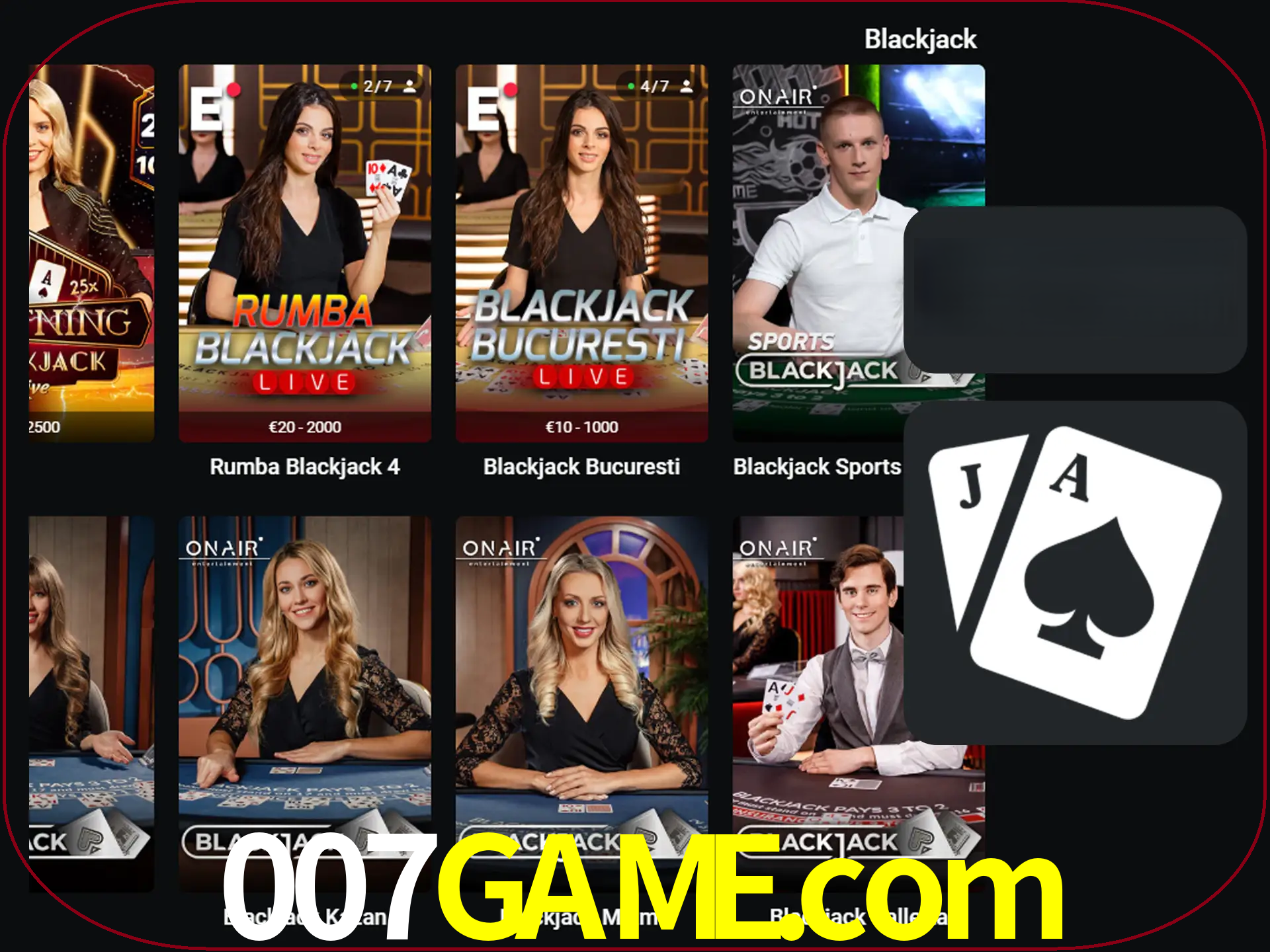 Escolha uma mesa completa de jogadores de blackjack.